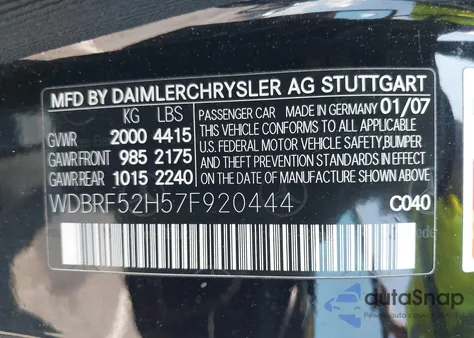 2007 Mercedes-Benz C 230 Sport из США, поврежденный, VIN WDBRF52H57F920444